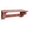 Benjara Wooden Wall Shelf with 4 Hooks and Carved Side Frames, Red view 1