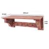 Benjara Wooden Wall Shelf with 4 Hooks and Carved Side Frames, Red view 3