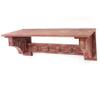 Benjara Wooden Wall Shelf with 4 Hooks and Carved Side Frames, Red view 4