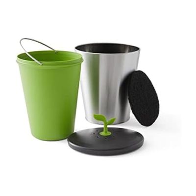 Chef'n EcoCrock Countertop Compost Bin, 3.3 Liter, Steel Gray