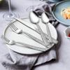 45-Piece Silverware Set with Serving Pieces, E-far Stainless Steel Hammered Flatware Eating Utensils Service for 8, Modern Tableware Cutlery Set with Square Edge, Mirror Polished, Dishwasher Safe view 3