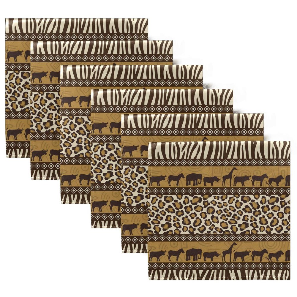 ALAZA African Animals Leopard Print Cloth Napkins Dinner Napkins Set of 6,Reusable Table Napkins Washable Polyester Fabric for Cocktail Party Holiday Wedding Home Decorative