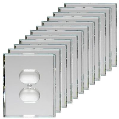 GlassAlike Single Duplex/Plug | Premium 3/16" Thick Acrylic Mirror Wall Plate Cover with Gasket/Frame for Flush Mount | Oversized 3-7/16"x 5" | Looks Like Glass Mirror Only Better | 12 Pack