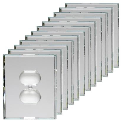 GlassAlike Single Duplex/Plug | Premium 3/16" Thick Acrylic Mirror Wall Plate Cover with Gasket/Frame for Flush Mount | Oversized 3-7/16"x 5" | Looks Like Glass Mirror Only Better | 12 Pack