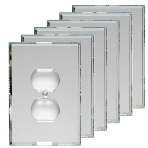 GlassAlike Single Duplex/Plug | Premium 3/16" Thick Acrylic Mirror Wall Plate Cover with Gasket/Frame for Flush Mount | Oversized 3-7/16"x 5" | Looks Like Glass Mirror Only Better | 6 Pack