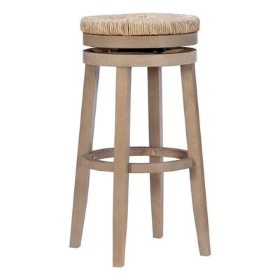 Powell Linon Maya 31" Wood Swivel Seagrass Seat Barstool in Natural Brown