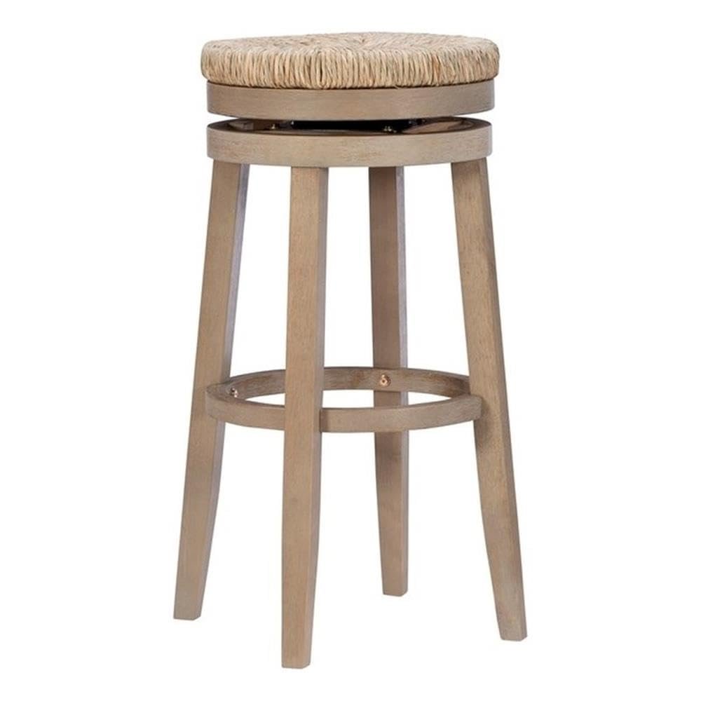 Powell Linon Maya 31" Wood Swivel Seagrass Seat Barstool in Natural Brown