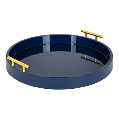 Kate and Laurel Lipton Modern Round Tray, 18" Diameter, Navy Blue and Gold, Decorative Accent Tray for Storage and Display