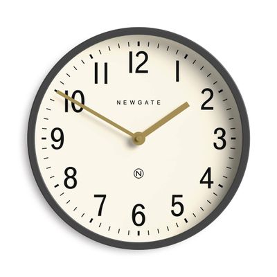 NEWGATE Master Edwards Wall Clock | Mid Century Style Clock | 12 inch | Deep Metal case in matt Dark Gray | Modern Retro Design for Kitchen, Living Room or Office