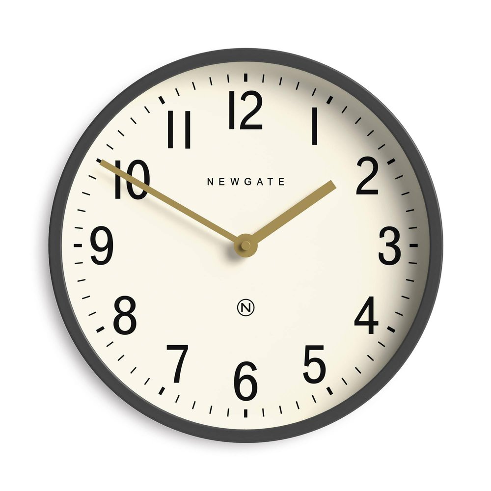 NEWGATE Master Edwards Wall Clock | Mid Century Style Clock | 12 inch | Deep Metal case in matt Dark Gray | Modern Retro Design for Kitchen, Living Room or Office
