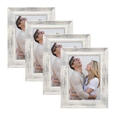 Alkerman 5x7 Picture Frames Rustic Distressed White Wood Pattern High Definition Glass for Table Top Display and Wall Mounting Photo FramePack of 4