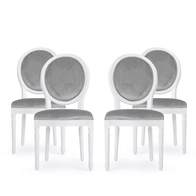 Christopher Knight Home Gabrielle Contemporary Velvet Dining Chairs (Set of 4), Light Gray, Gloss White