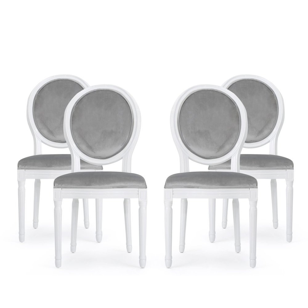 Christopher Knight Home Gabrielle Contemporary Velvet Dining Chairs (Set of 4), Light Gray, Gloss White