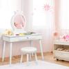 Costzon Kids Vanity, Girls Vanity Set with Mirror and Cushioned Stool, Drawer, 2 in 1 Wooden Toddler Makeup Vanity Desk Dressing Table, Kids Vanity Table and Chair Set (White) view 1