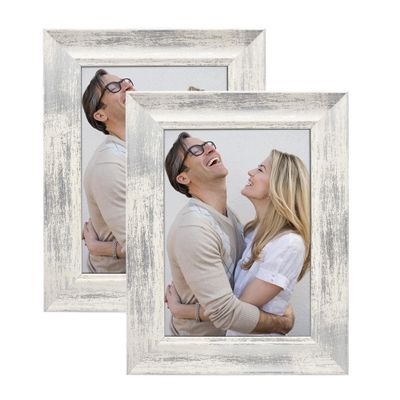 Alkerman 8x10 Picture Frames Rustic Distressed White Wood Pattern High Definition Glass for Table Top Display and Wall Mounting Photo FramePack of 2