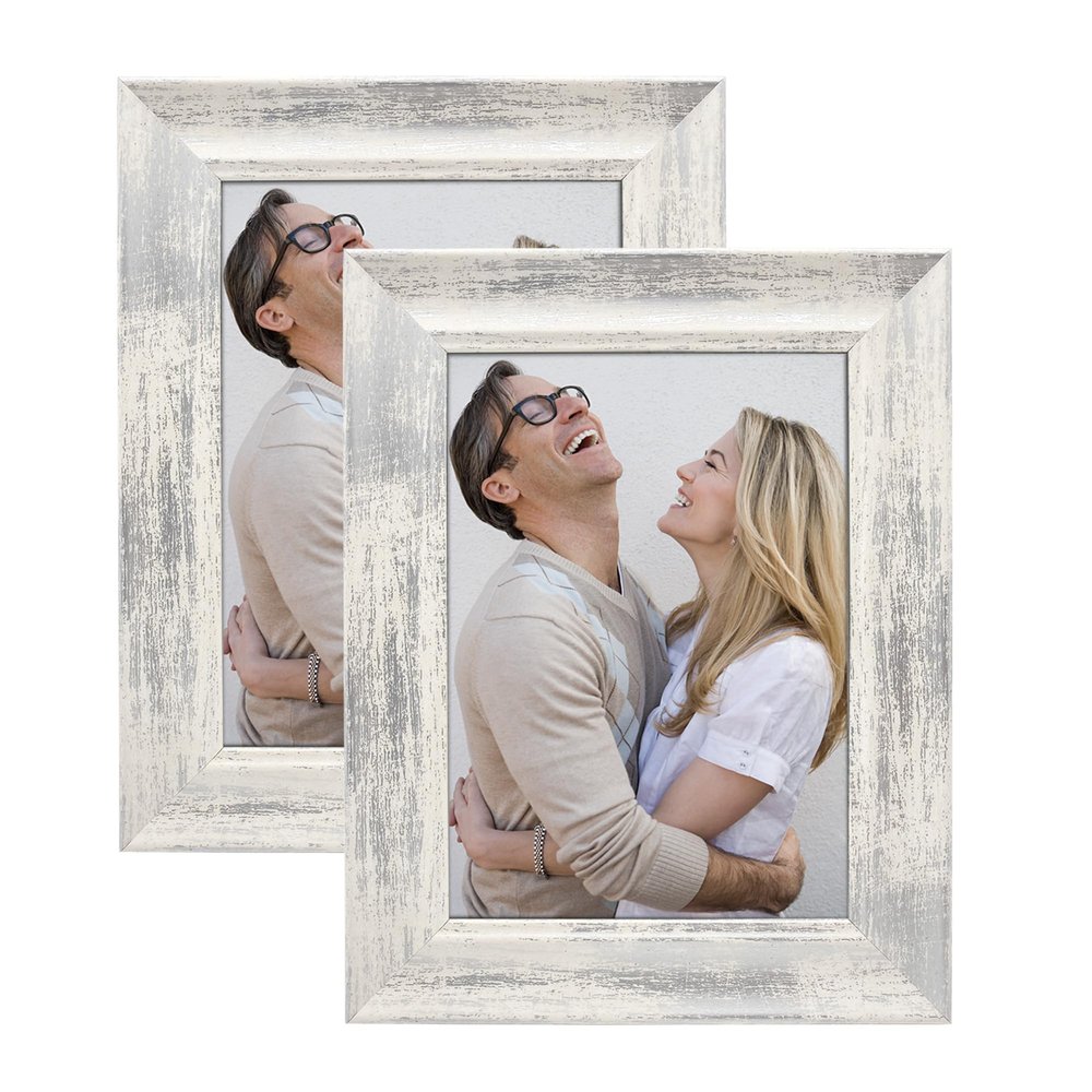 Alkerman 8x10 Picture Frames Rustic Distressed White Wood Pattern High Definition Glass for Table Top Display and Wall Mounting Photo FramePack of 2