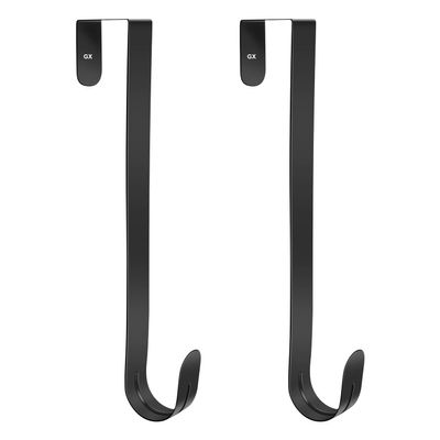 GameXcel 2 Pcs 12" Wreath Hanger for Front Door - Large Wreath Metal Hook for Christmas Wreath Over The Door Hanger - 2 Pcs Black