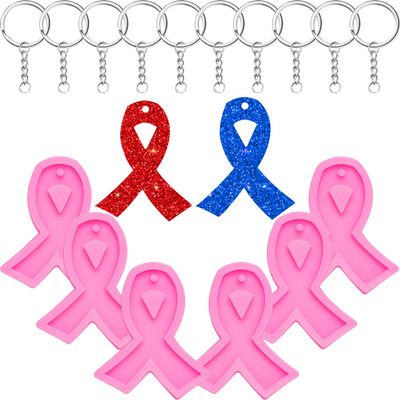 WILLBOND 6 Pcs Ribbon Silicone Mold with Hole 10 Keyrings for DIY,Pink