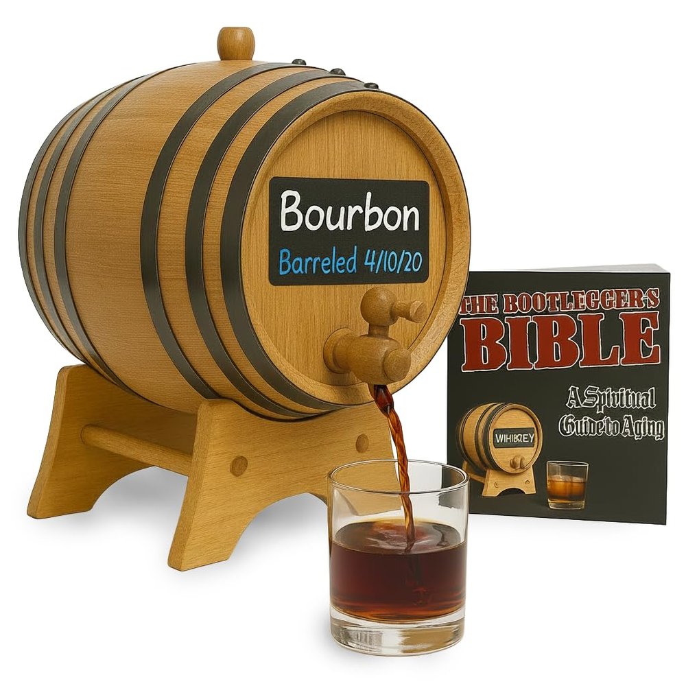 American Oak Barrel (2 liter) with Chalkboard Front - Charred Mini Keg for Aging Cocktails, Bourbon, Scotch, Whiskey, Gin, Hot Sauce - Home Bar Decor by Thousand Oaks Barrel Co.