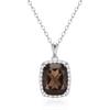 Quartz Gem Pendant in 14 Karat - White Gold - Diamond - Smokey Quartz - Cushion Shape - Gift view 1