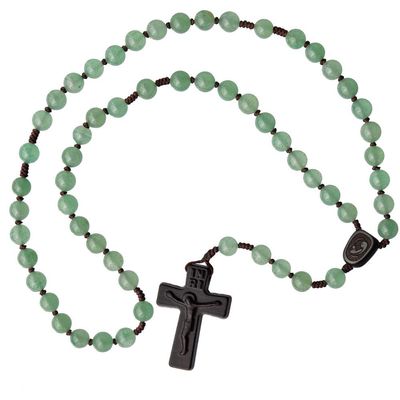Sine Cera Green Jade/Jujube Wood 5 Decade Catholic Rosary, Laser Engraved Crucifix/Double-Sided Centerpiece, Smooth 8mm Beads