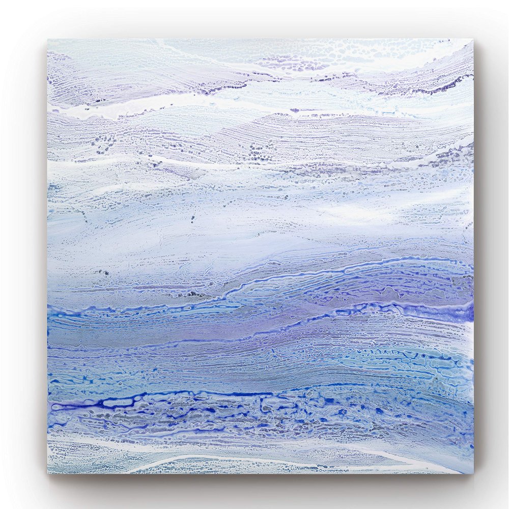 Renditions Gallery Canvas Nature Wall Hanging Art White & Blue Ocean Current Tides Abstract Paintings & Prints for Dining Living Room Kitchen Decorations - 40"x40" LT34