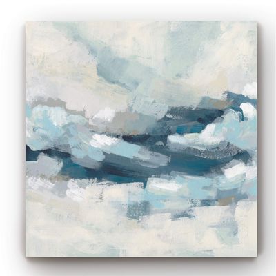 Renditions Gallery Canvas Modern Artwork for Home Decor White & Blue Ocean Waves Nature Abstract Paintings for Living Room Office Kitchen Walls - 40"x40" LT34