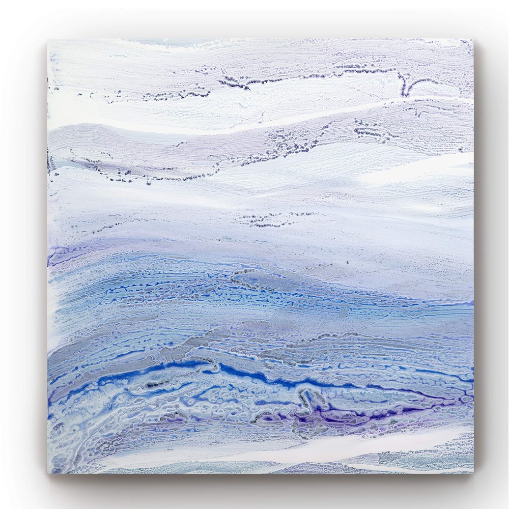 Renditions Gallery Canvas Nature Wall Hanging Art White & Blue Ocean Current Tides Abstract Paintings & Prints for Dining Living Room Kitchen Decorations - 40"x40" LT34