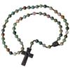 IHM Imports Sine Cera Multicolor Onyx/Jujube Wood 5 Decade Catholic Rosary, Laser Engraved Crucifix/Double-sided Centerpiece, Smooth 8mm Beads view 1