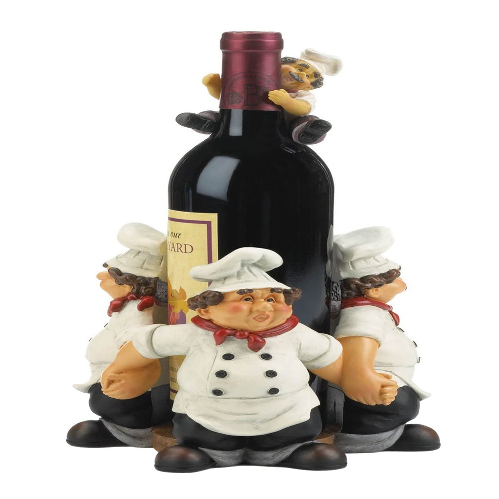 Accent Plus Zingz & Thingz Decorative Resin Wine Bottle Holder, Chef's Circle, 7x6x6.5