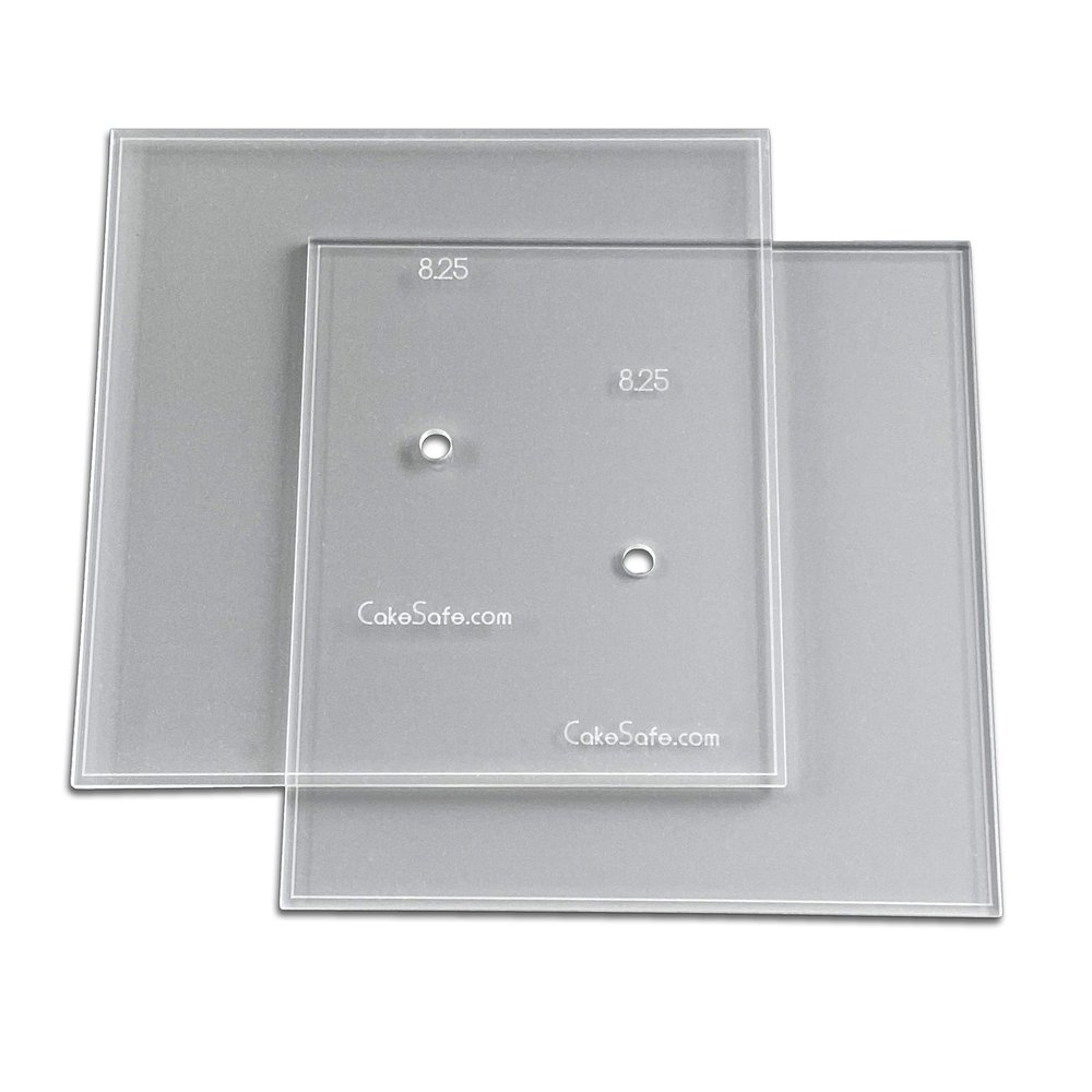 CAKESAFE 8.25 Inch Square Acrylic Disk Set 2-8.25 Clear Acrylic Buttercream Disks Perfect Tool to Smooth the Frosting on Your Cakes, Disk Size and Perimeter Border Engraved on all Disks