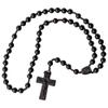 IHM Imports Sine Cera Black Onyx/Jujube Wood 5 Decade Catholic Rosary, Laser Engraved Crucifix/Double-sided Centerpiece, Smooth 8mm Beads view 1