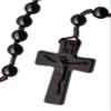 IHM Imports Sine Cera Black Onyx/Jujube Wood 5 Decade Catholic Rosary, Laser Engraved Crucifix/Double-sided Centerpiece, Smooth 8mm Beads view 2