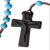 Sine Cera Turquoise/Jujube Wood 5 Decade Catholic Rosary, Laser Engraved Crucifix/Double-Sided Centerpiece, Smooth 6mm Beads view 2