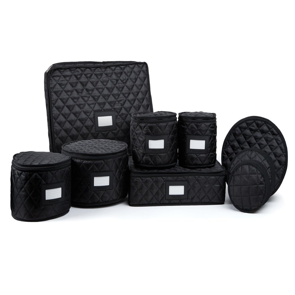 Covermates Keepsakes - Dish Storage Set - Padded Protection - ID Window - Stain Resistant - Machine Washable - China Storage, Black