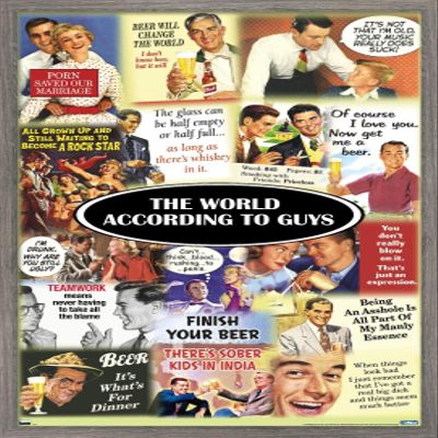 Trends International The World According to Guys Wall Poster, 22.375" x 34", Barnwood Framed Version