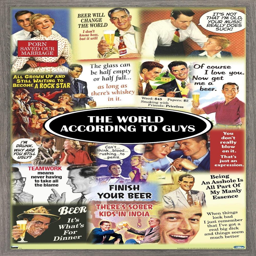 Trends International The World According to Guys Wall Poster, 22.375" x 34", Barnwood Framed Version