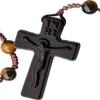 IHM Imports Sine Cera Tiger Eye/Jujube Wood 5 Decade Catholic Rosary, Laser Engraved Crucifix/Double-sided Centerpiece, Smooth 6mm Beads view 2