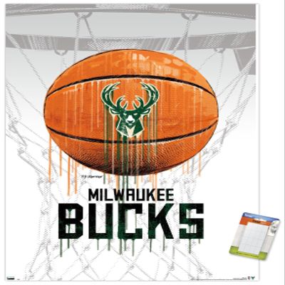 Trends International NBA Milwaukee Bucks - Drip Ball 20 Wall Poster, 14.725" x 22.375", Premium Poster & Mount Bundle