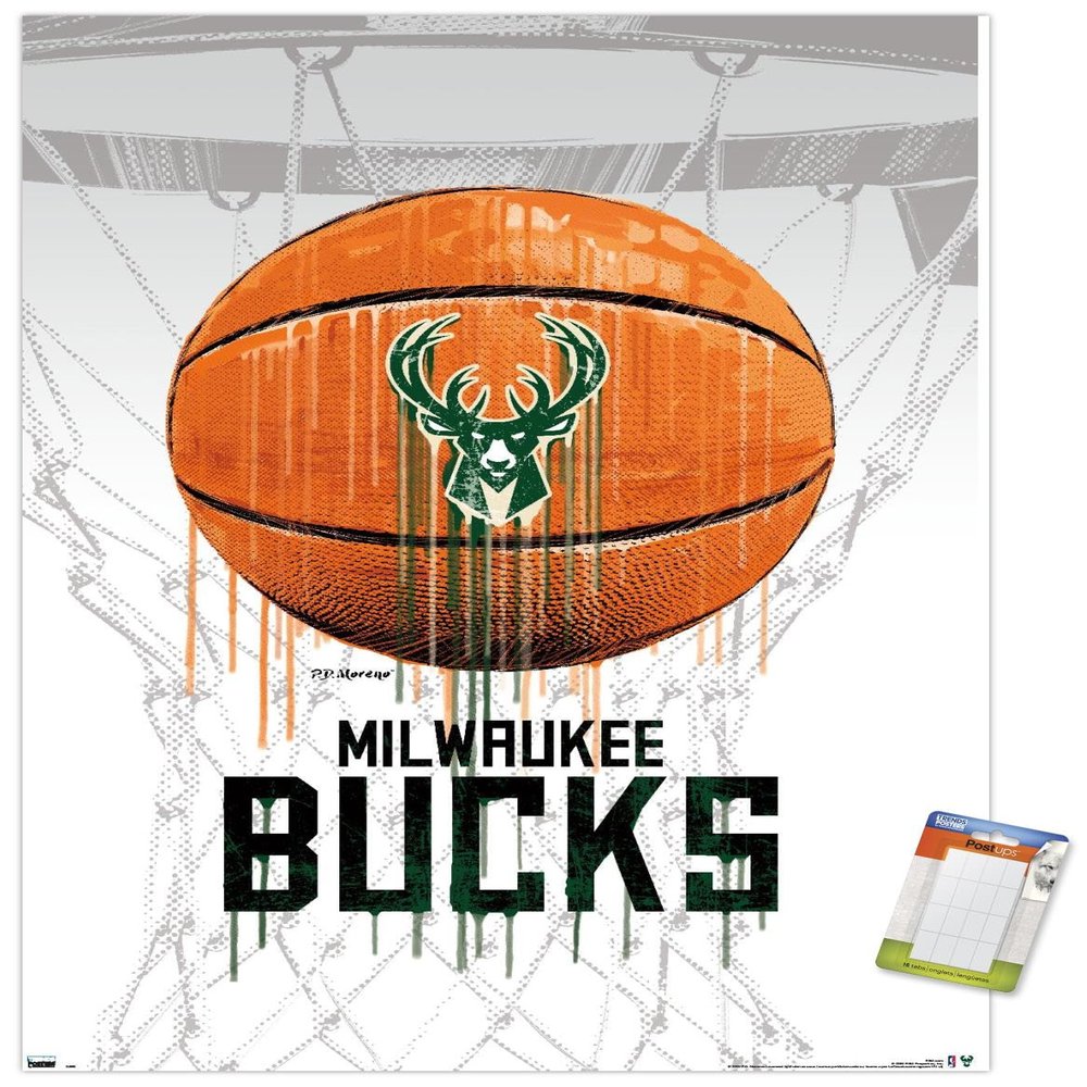 Trends International NBA Milwaukee Bucks - Drip Ball 20 Wall Poster, 14.725" x 22.375", Premium Poster & Mount Bundle
