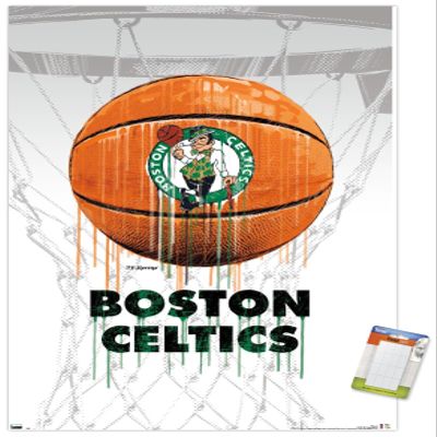 Trends International NBA Boston Celtics - Drip Ball 20 Wall Poster, 14.725" x 22.375", Premium Poster & Mount Bundle