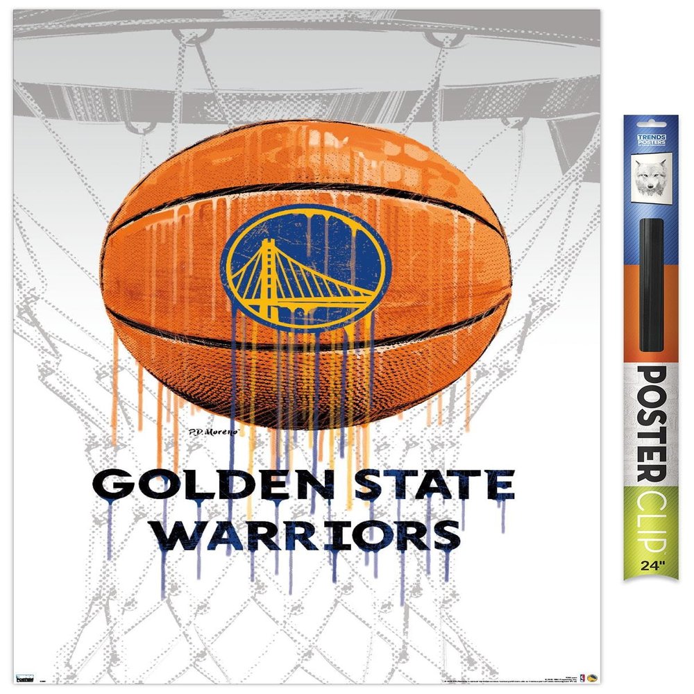 Trends International NBA Golden State Warriors - Drip Ball 20 Wall Poster, 22.375" x 34", Premium Poster & Clip Bundle