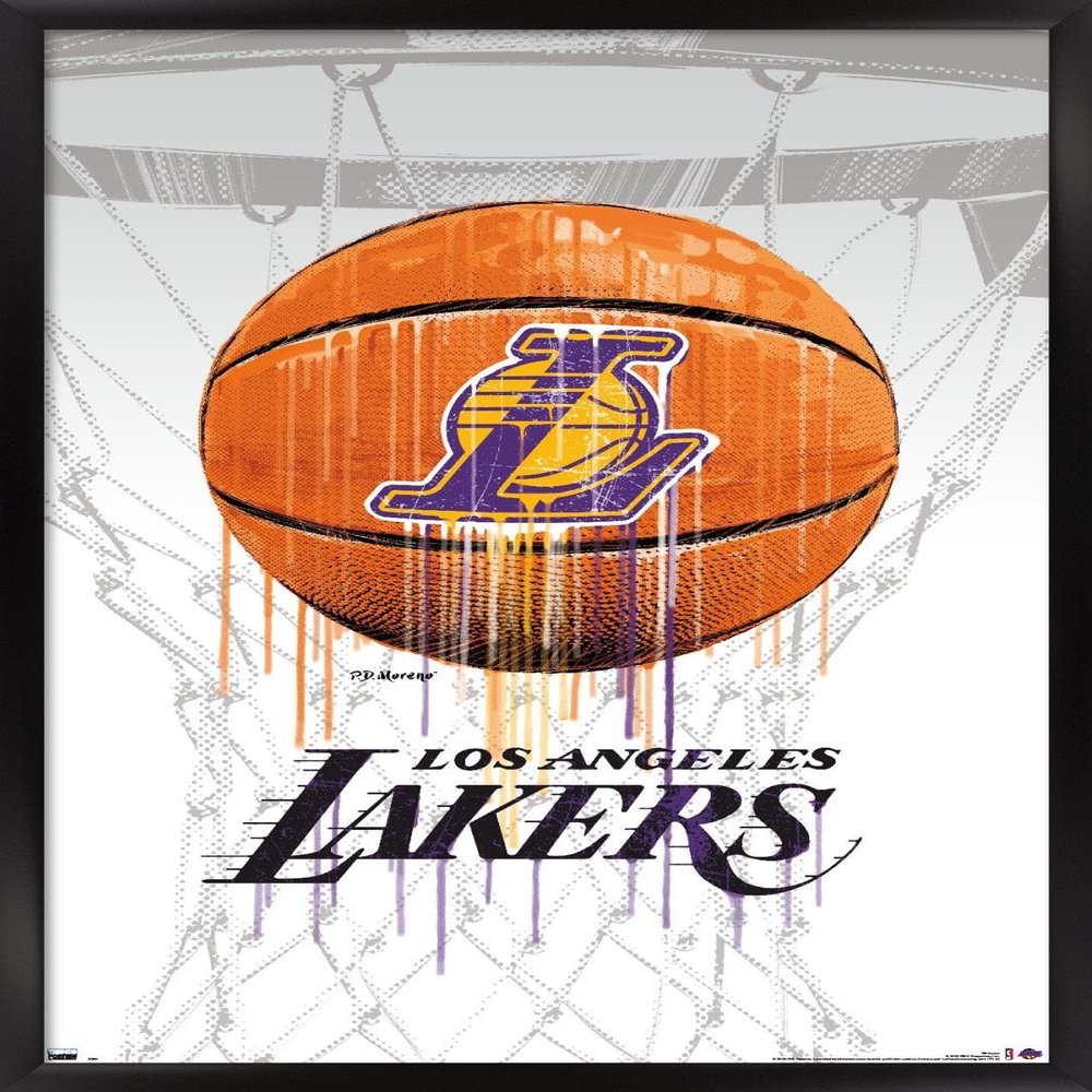 Trends International NBA Los Angeles Lakers - Drip Ball 20 Wall Poster, 22.375" x 34", Black Framed Version