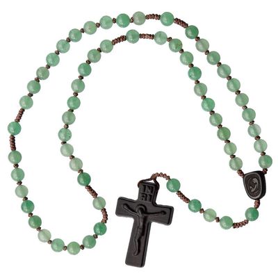IHM Imports Sine Cera Green Jade/Jujube Wood 5 Decade Catholic Rosary, Laser Engraved Crucifix/Double-sided Centerpiece, Smooth 6mm Beads