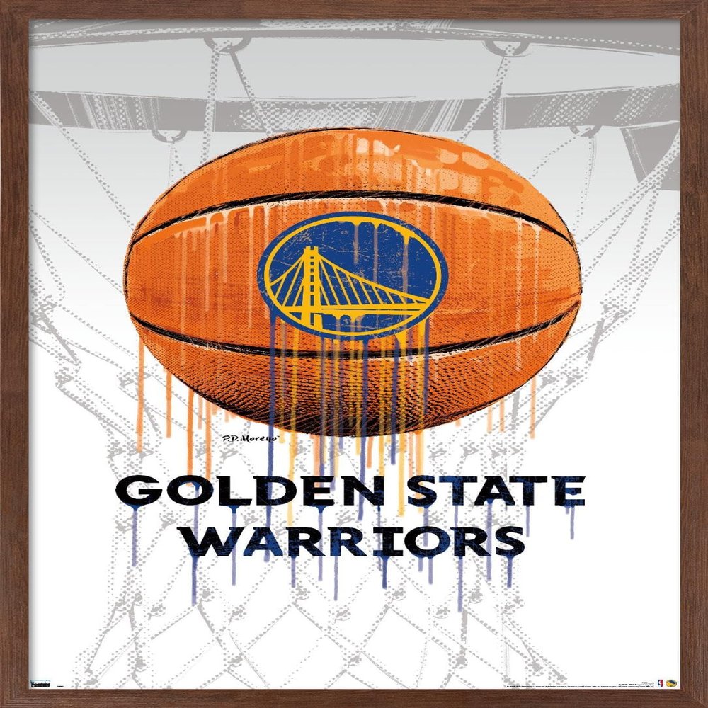 Trends International NBA Golden State Warriors - Drip Ball 20 Wall Poster, 14.725" x 22.375", Mahogany Framed Version