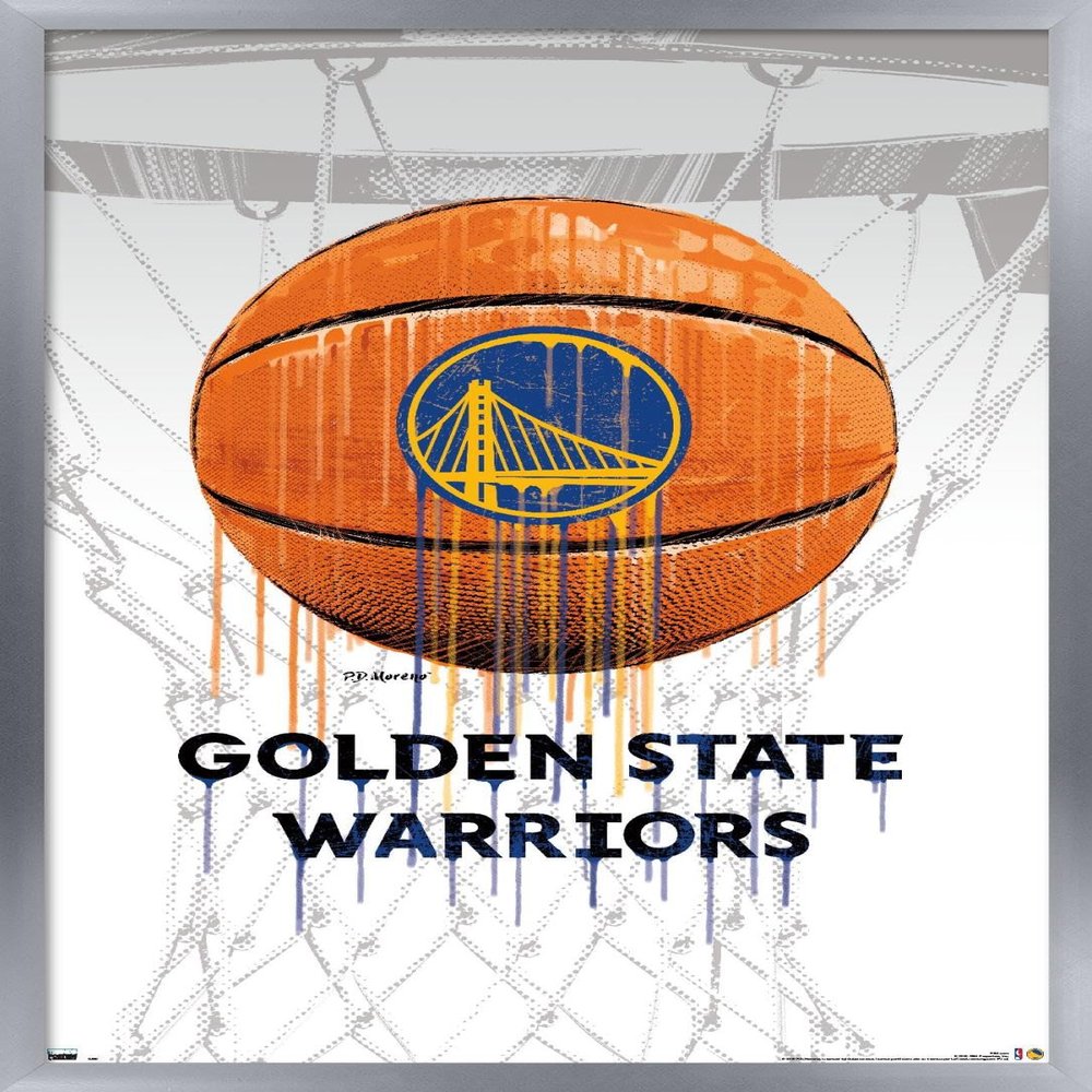 Trends International NBA Golden State Warriors - Drip Ball 20 Wall Poster, 14.725" x 22.375", Silver Framed Version