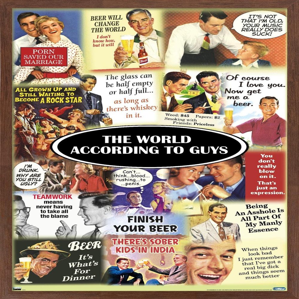 Trends International The World According to Guys Wall Poster, 22.375" x 34", Mahogany Framed Version