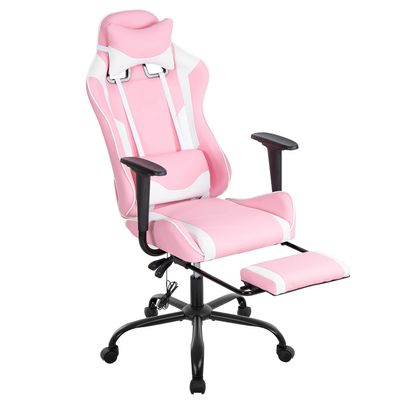 BestOffice Women's Pink Faux Leather PC Gaming Chair with Lumbar Support, Swivel and Adjustable Armrests