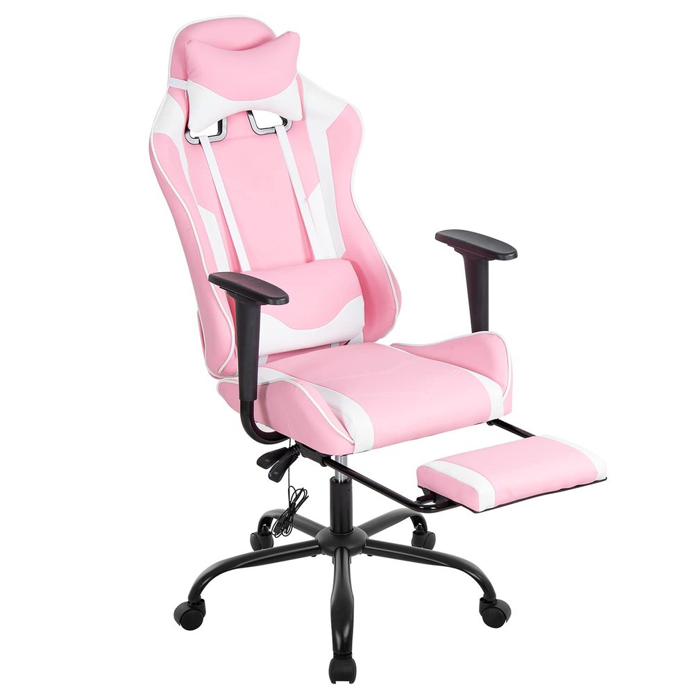 BestOffice Women's Pink Faux Leather PC Gaming Chair with Lumbar Support, Swivel and Adjustable Armrests