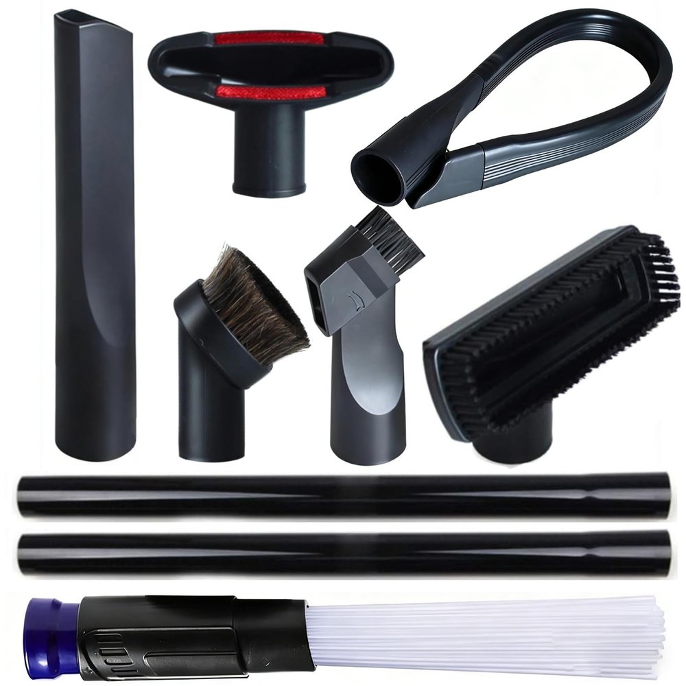 9 Pack Universal Vacuum Attachment Kit Wet Dry Vacuum Hose Adapter 1-1/4" Vacuum Cleaners Accessories with Horse Hair Brush Extension Wand Flexible Crevice Tool Adapter for Shop Vac Accessories